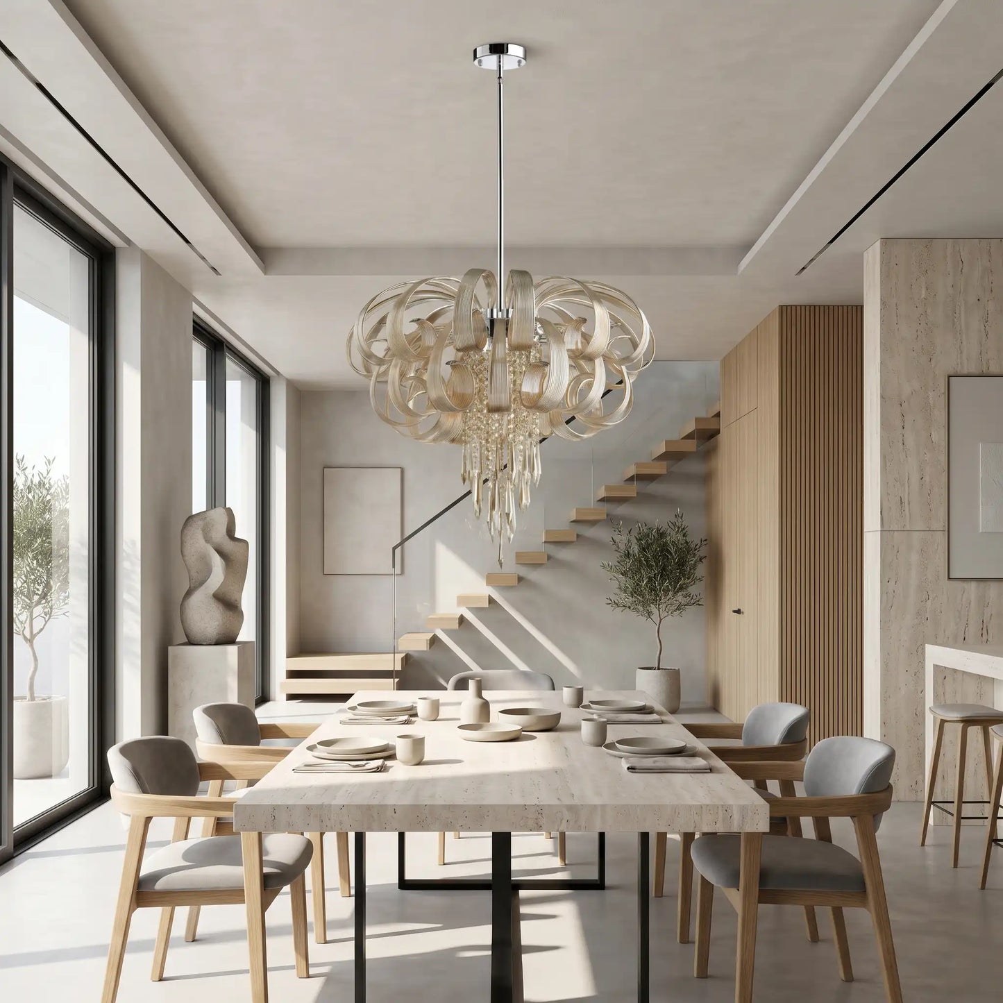 Modern Crystal Ribbon Chandelier