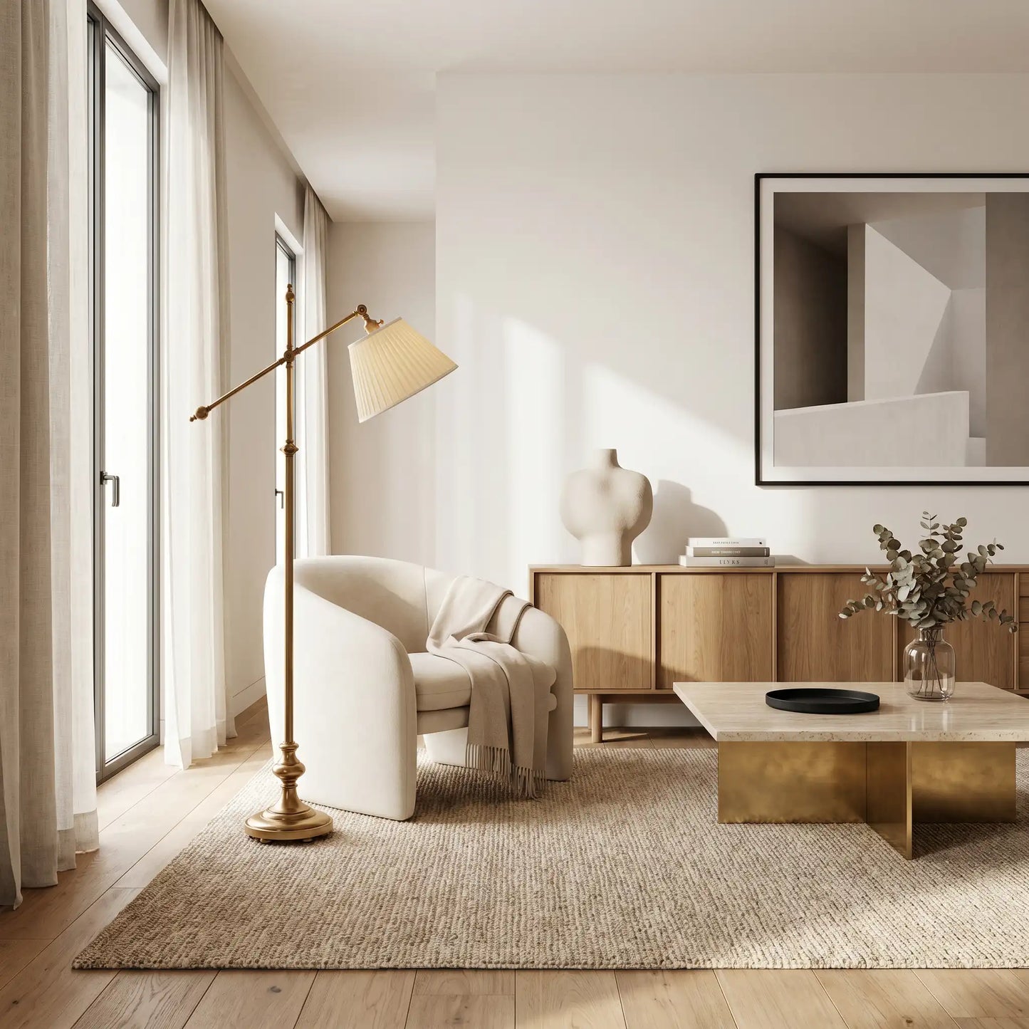 Traditional Adjustable Brass Floor Lamp