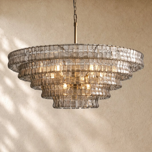 Tiered Textured Glass Round Chandelier