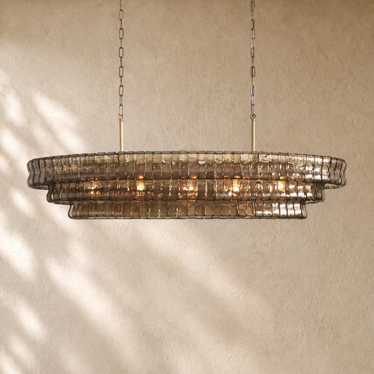 Tiered Textured Glass Oval Chandelier