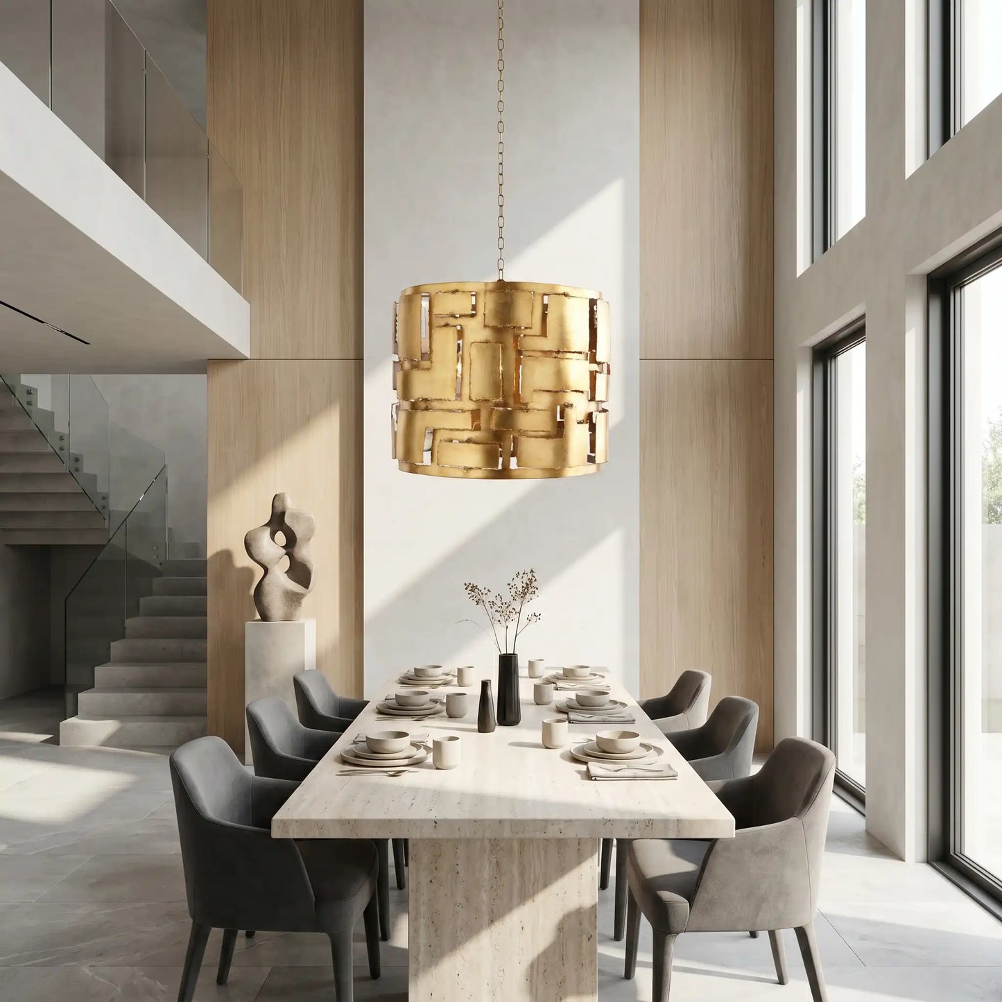 Modern Geometric Gold Drum Chandelier