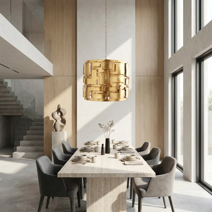 Modern Geometric Gold Drum Chandelier