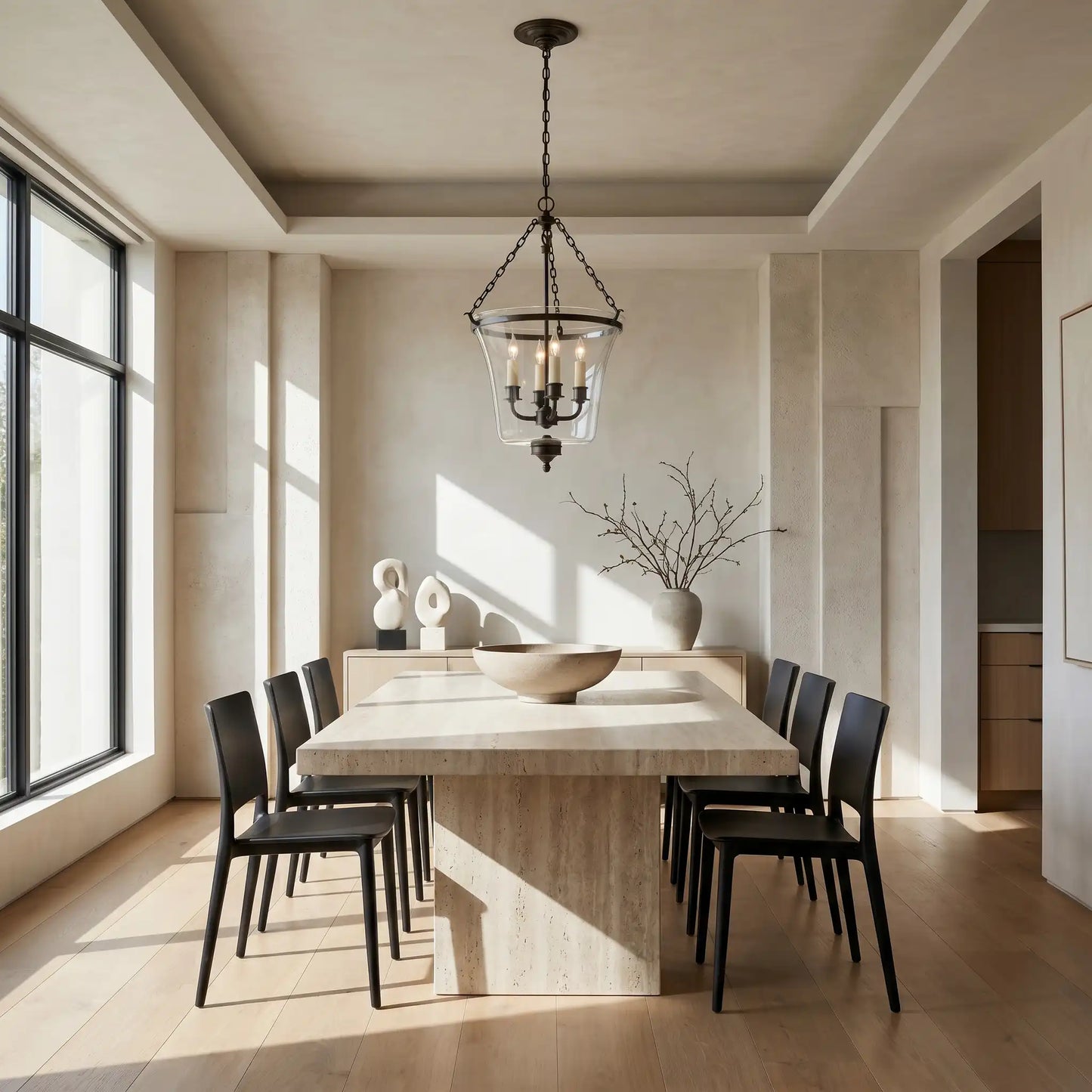 Glass Lantern Semi-Flush Ceiling Light